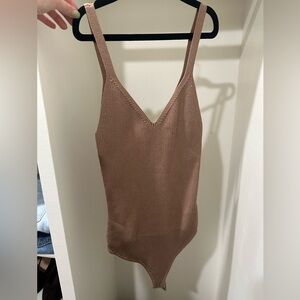 Brown Knit Ribbed Bodysuit Size S